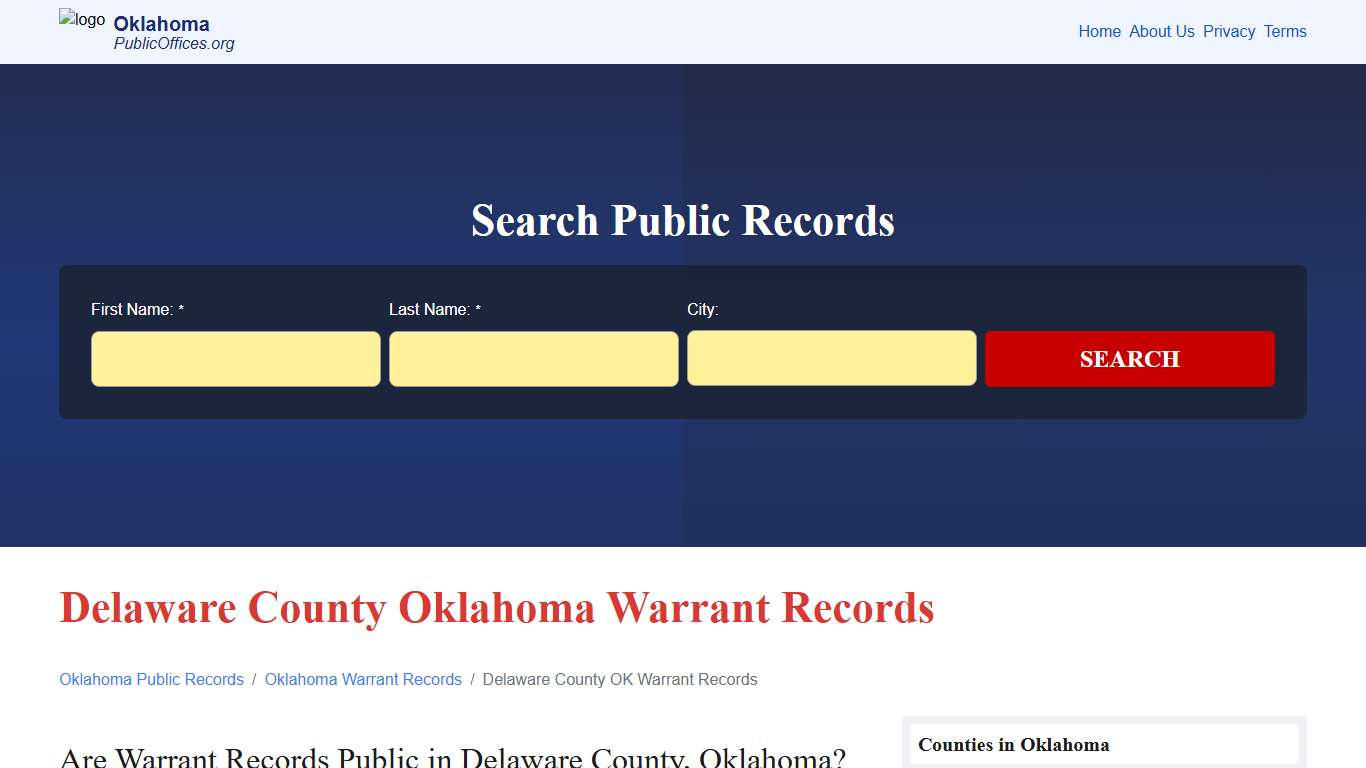 Delaware County, OK Warrant Records Search – PublicOffices.org